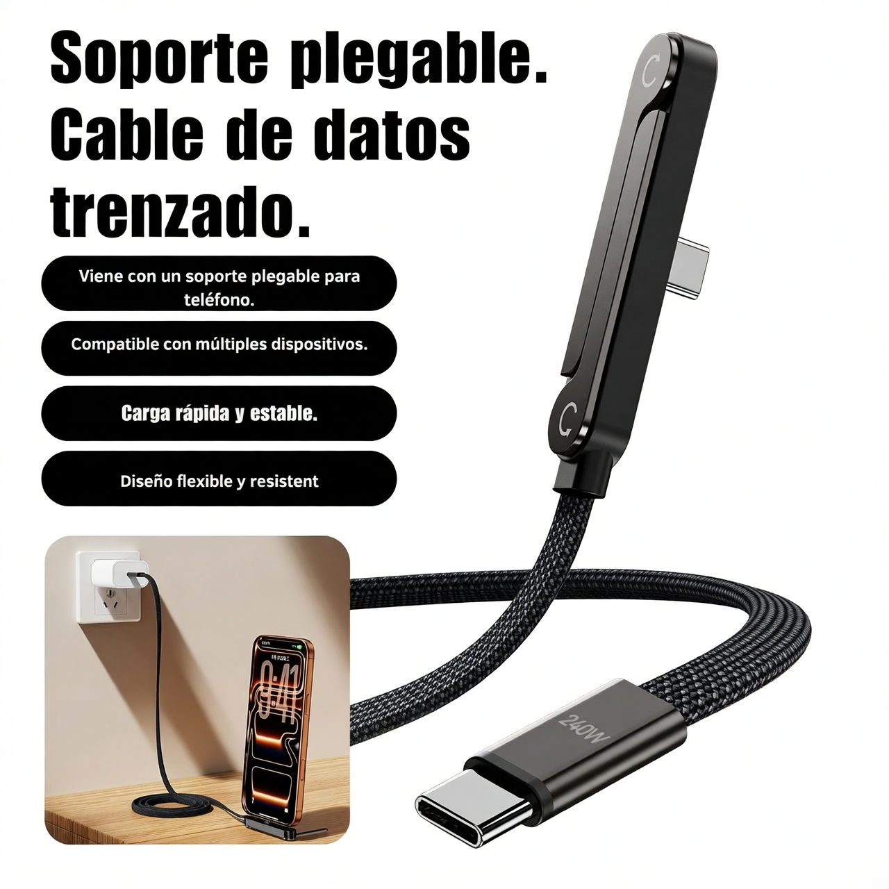 Cable con soporte 240W carga rápida